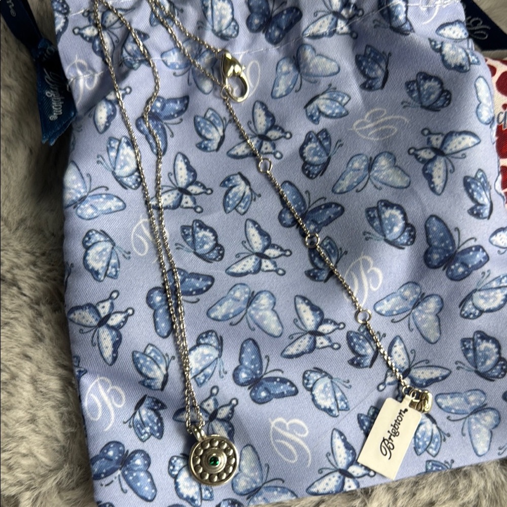 Brighton Silver Pendant Necklace with Green Accent NWT